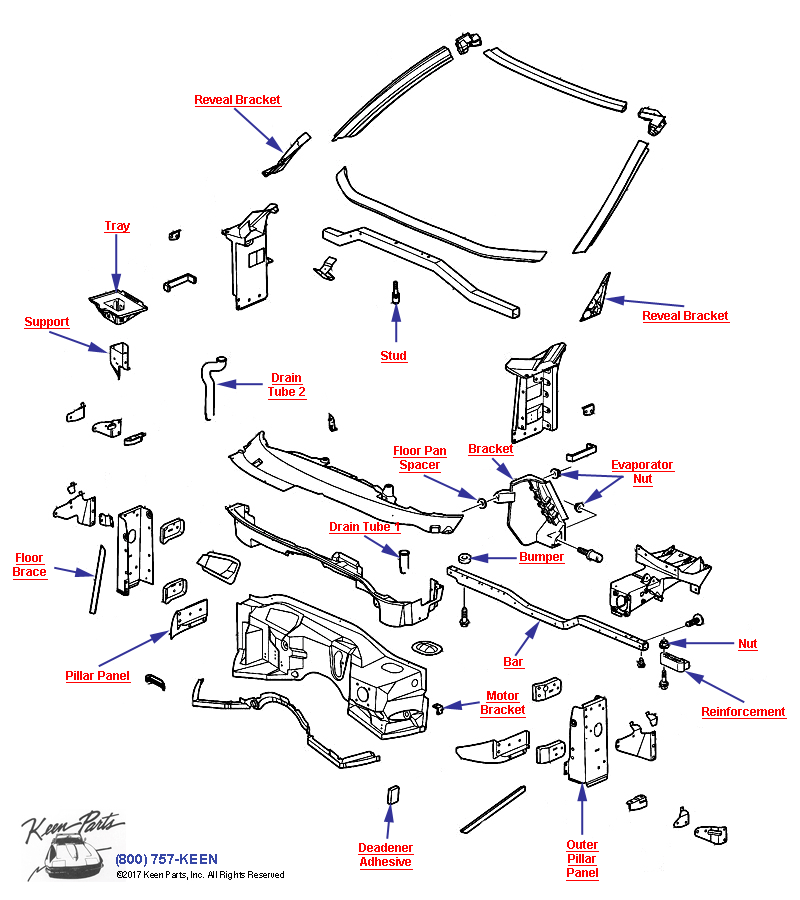 Wnidshield Frame &amp; Firewall Diagram for a 2010 Corvette
