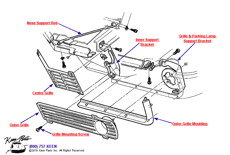 Grille &amp; Supports Diagram for a 1970 Corvette