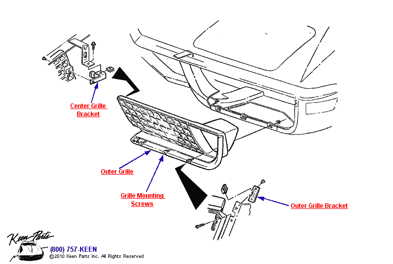 Outer Grille &amp; Supports Diagram for a 1995 Corvette