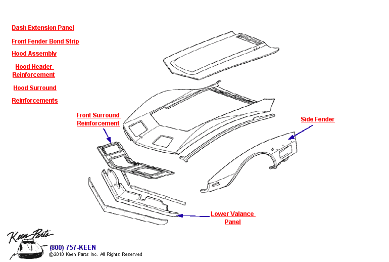 Front Body Diagram for a 1959 Corvette