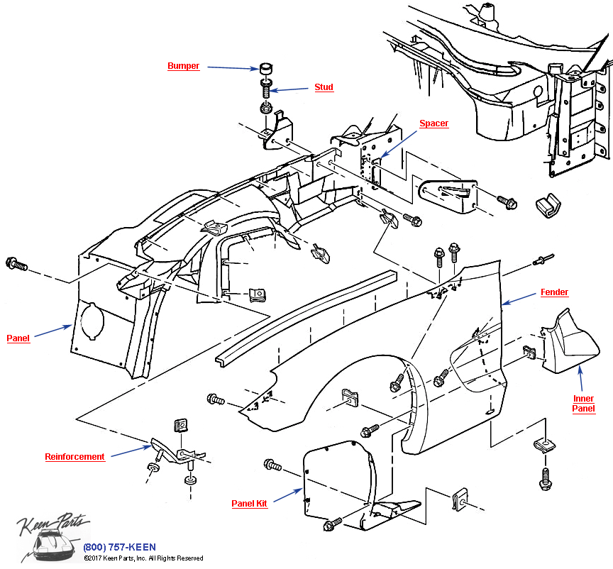Front Fender and Wheelhouse Diagram for a 2015 Corvette
