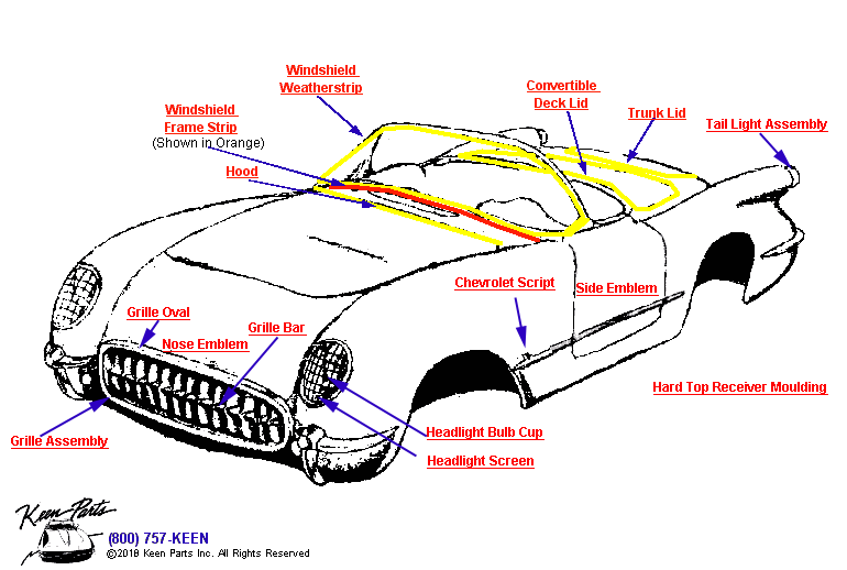Weatherstrips Diagram for a 2005 Corvette