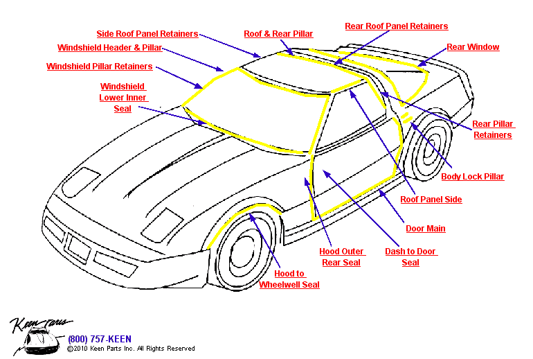 Coupe Weatherstrips Diagram for a 2010 Corvette