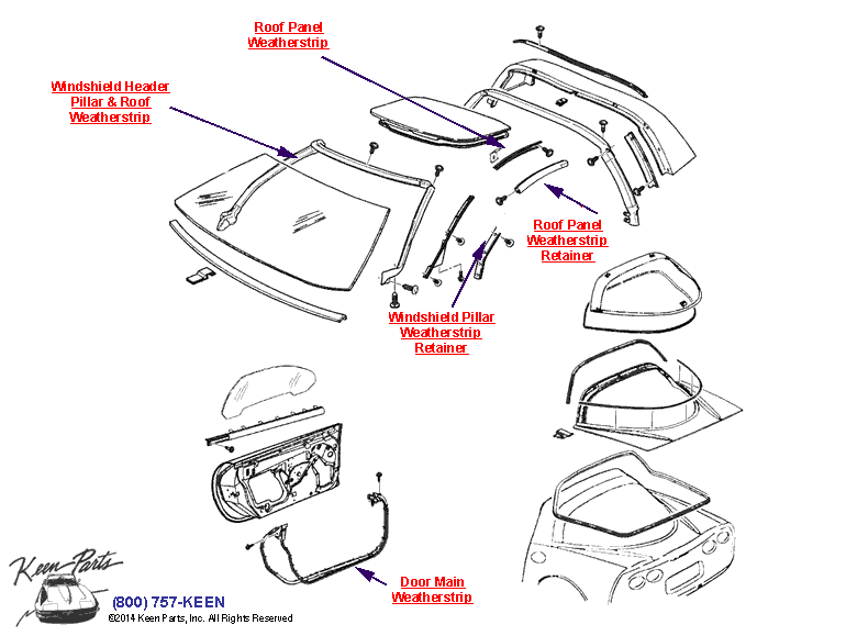 Coupe Weatherstrips Diagram for a 2019 Corvette
