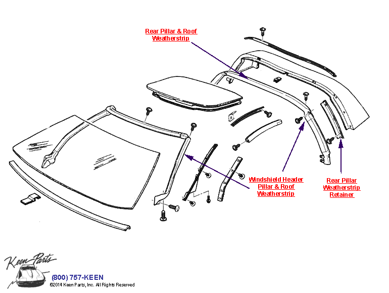 Coupe Roof and Windshield Diagram for a 2017 Corvette