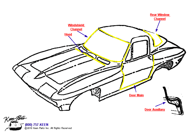 Coupe Weatherstrips Diagram for a 2023 Corvette