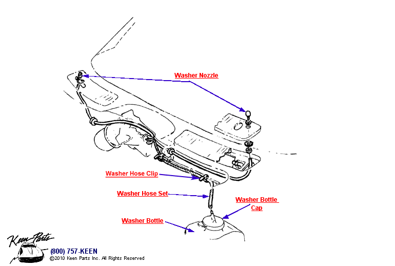 Washer Nozzles &amp; Hoses Diagram for a 2020 Corvette