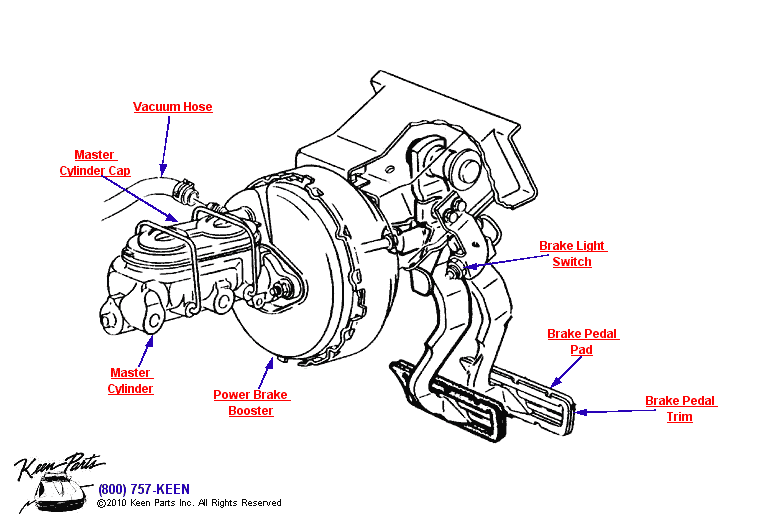 Power Brake Pedal &amp; Booster Diagram for a 1976 Corvette