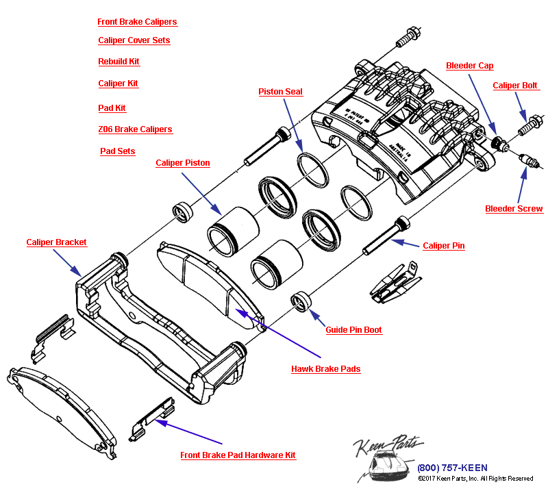 Brake Caliper- Front Diagram for a 1963 Corvette