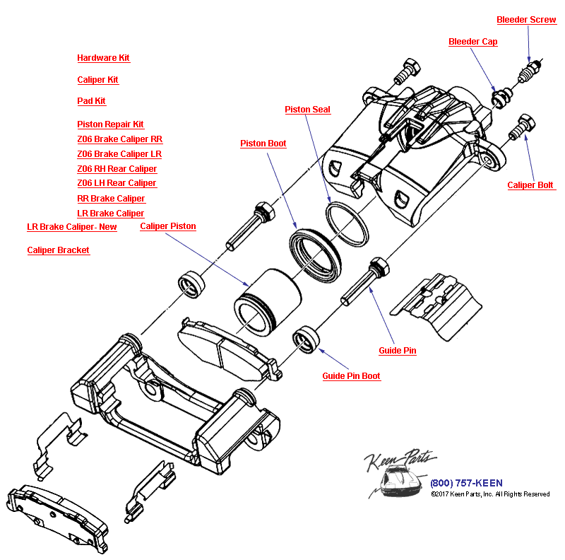 Brake Caliper- Rear Diagram for a 2009 Corvette