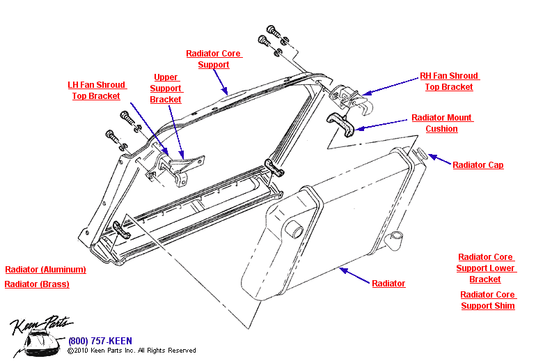 Radiator &amp; Core Support Diagram for a 1960 Corvette