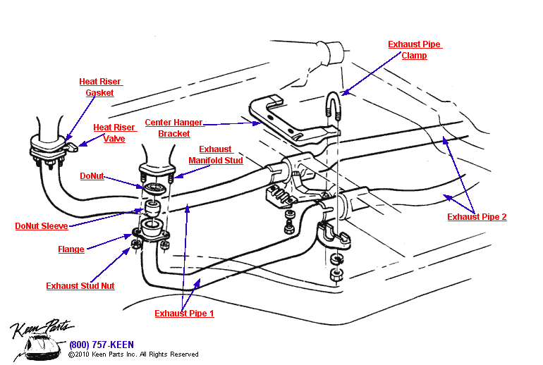 Front Pipes &amp; Hardware Diagram for a 1978 Corvette