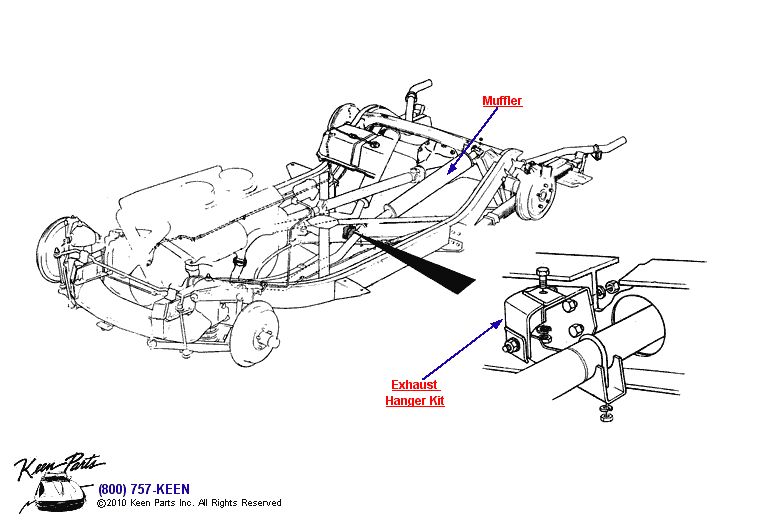 Round Muffler &amp; Hangers Diagram for a 1981 Corvette