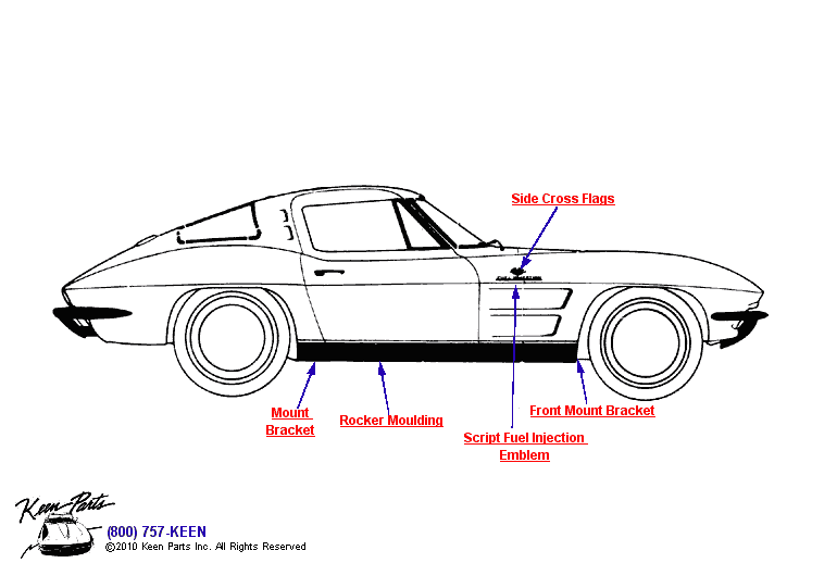 Coupe Side Mouldings Diagram for a 1987 Corvette
