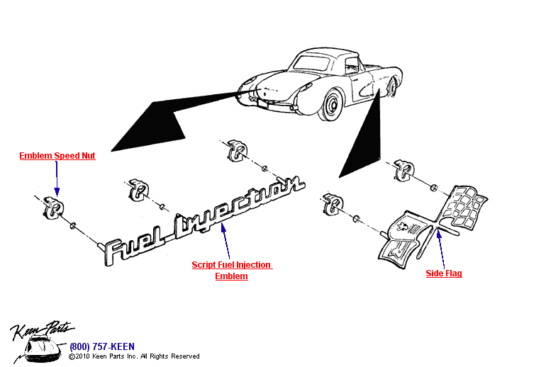 Side &amp; Rear Emblems Diagram for a 1989 Corvette