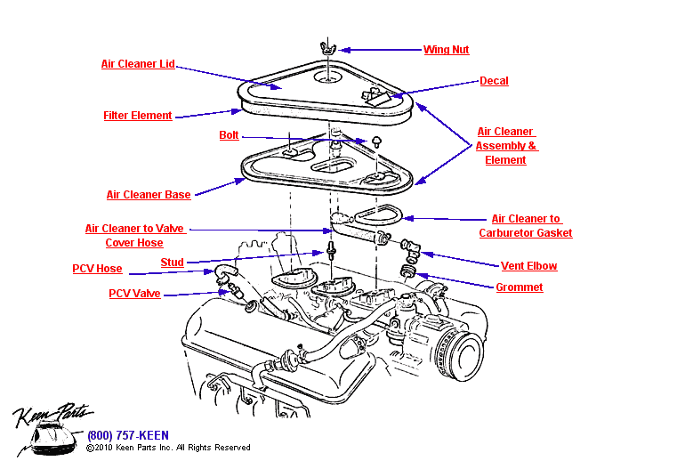 3 x 2 427 Air Cleaner Diagram for a 2004 Corvette