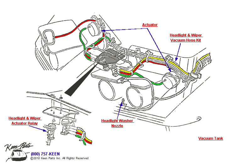 Headlight Vacuum Hose Assembly Diagram for a 1990 Corvette