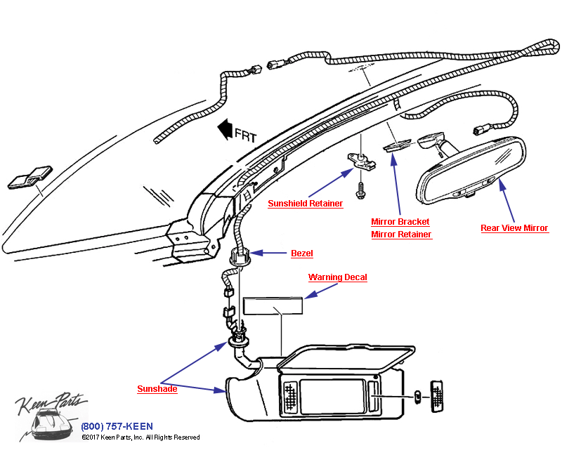 Rear View Mirror Diagram for a 2021 Corvette