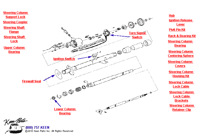 Tilt/Telescoping Column Diagram for a 1973 Corvette