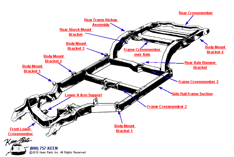 Crossmembers &amp; Frame Brackets Diagram for a 2003 Corvette