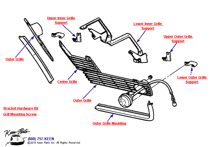 Grille &amp; Supports Diagram for a 1972 Corvette