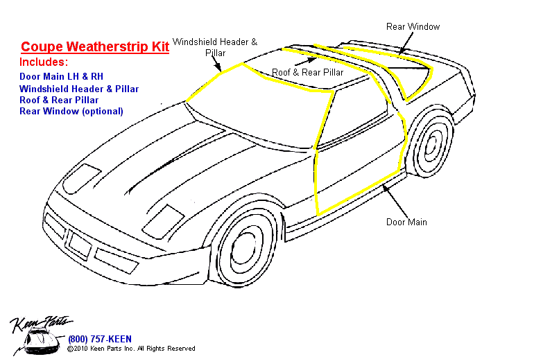 Coupe Body Weatherstrip Kit Diagram for a 1970 Corvette