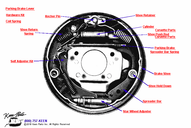 Brake Shoe, Springs &amp; Cylinder Diagram for a 1998 Corvette