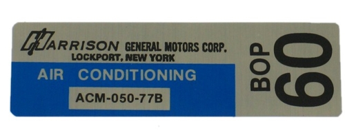 1977 Corvette Harrison AC Decal (Code ACM 050-77B)