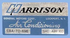 1969 Corvette Harrison AC Decal (Code EBA 70-69B)