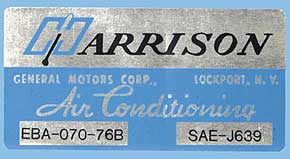 1976 Corvette Harrison AC Decal (Code EBA 070-76B)