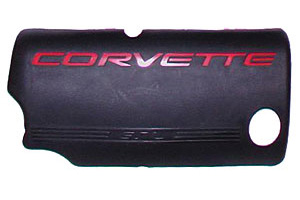 Corvette FUEL RAIL COVER RH BLACK WITH RED LETTERING 99-04